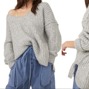 FREE PEOPLE blue bell scoop neck grey chunky knit sweater